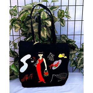 Vintage Black Fabric‎ Graciano Tote